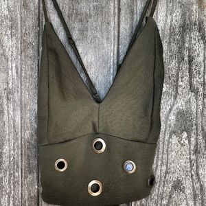 Papaya Army Green Halter Top